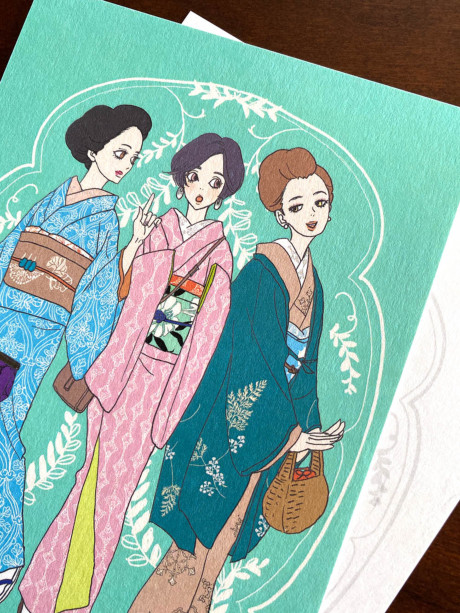 安野モヨコ ポストカード KIMONO GIRLS「百葉堂のおでかけ着物