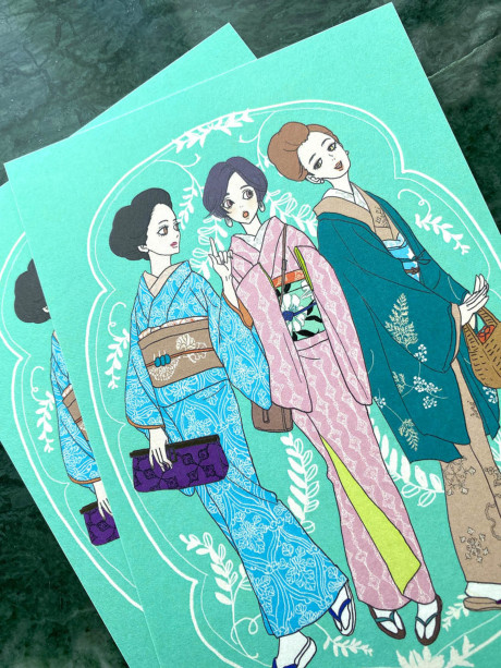 安野モヨコ ポストカード KIMONO GIRLS「百葉堂のおでかけ着物
